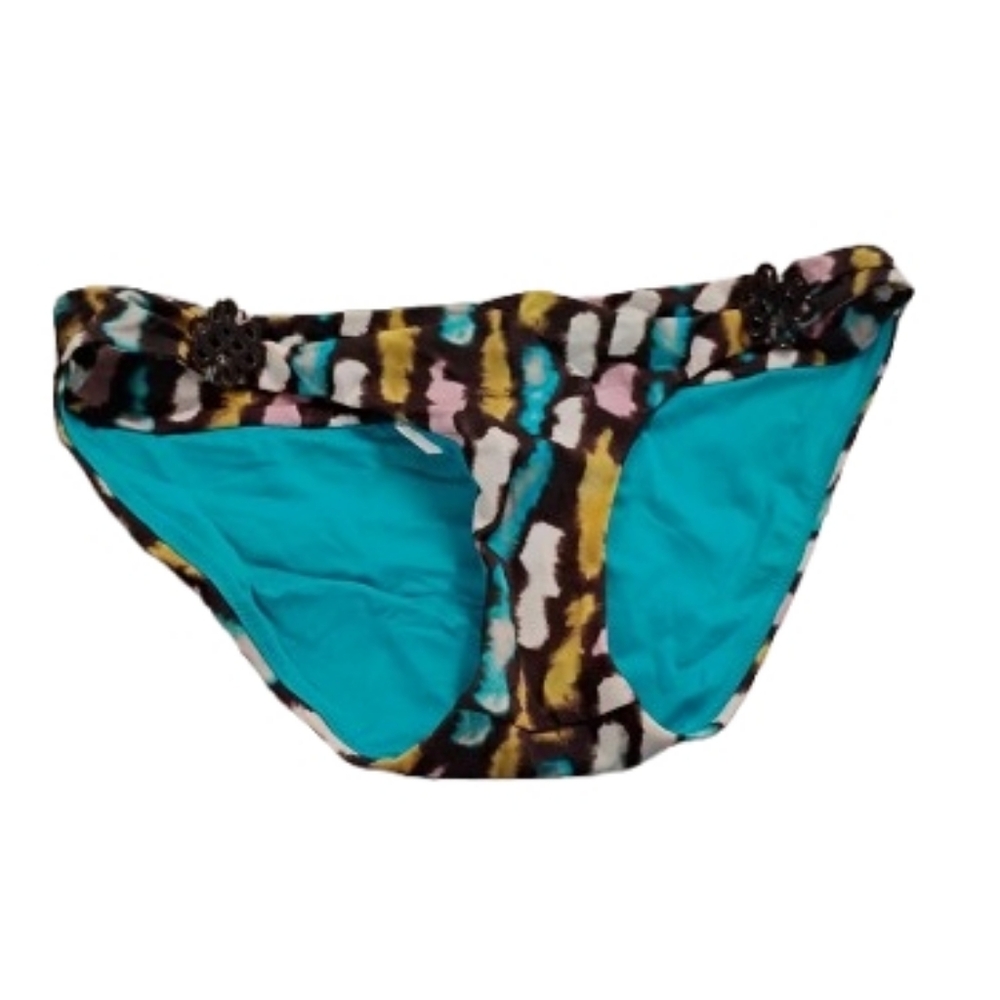 Diane Von Furstenburg Swim Side Logo Hardware Print Bikini Bottom Fits Sz XS